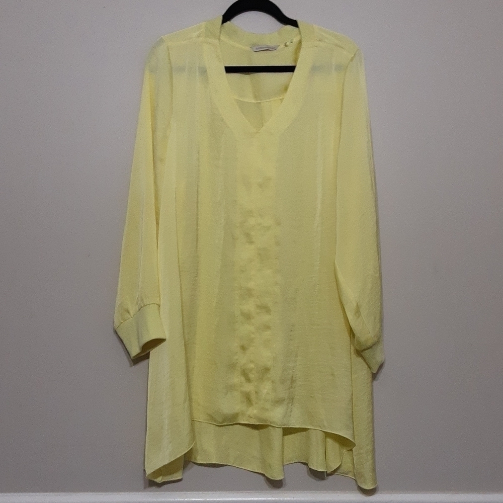 Soft Surroundings womens blouse yellow XL high-low lagenlook casual office retro